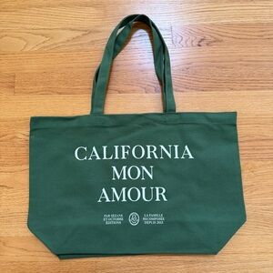 Sezane California Mon Amour Canvas Tote Bag Green NWOT